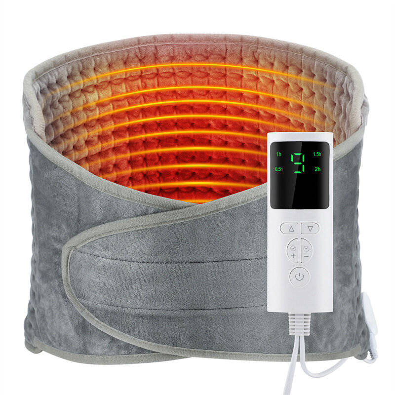 Grey - TENGOO Electric Heating Pad for Waist Back Neck Shoulders, Heated Cushion Waist Belt with 4 T