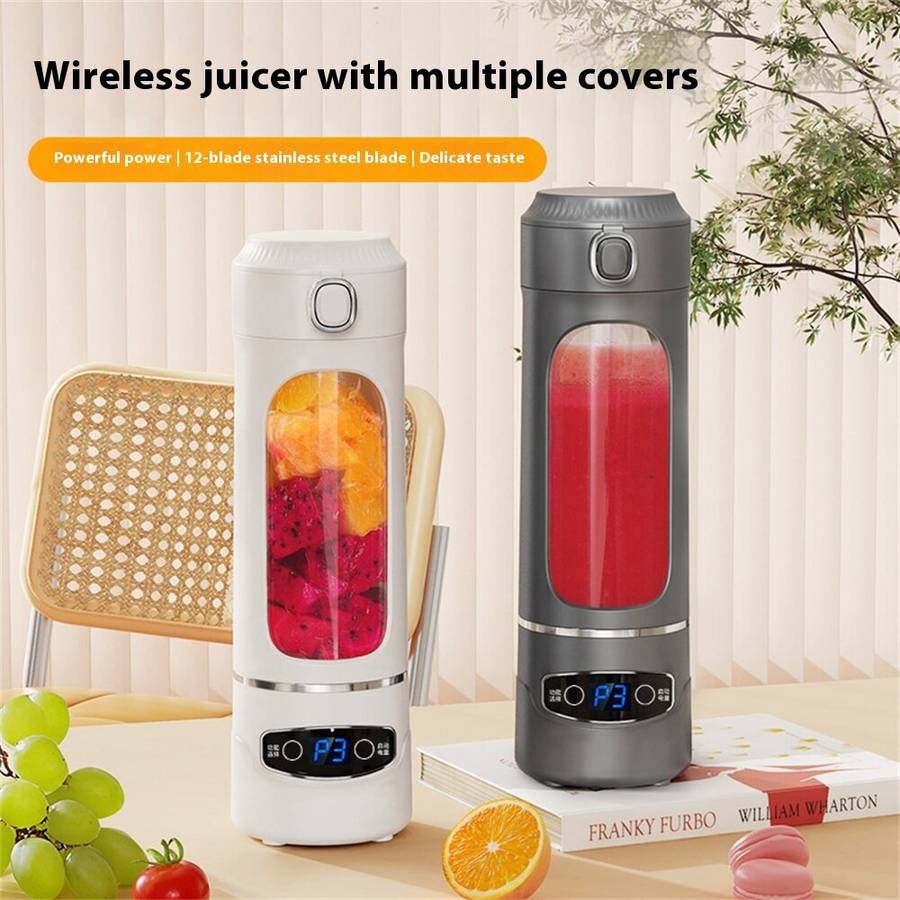 White - Comfook Portable Blender Juicer Cup 600ml Rechargeable Smoothie Maker with 12-Blade Stainles
