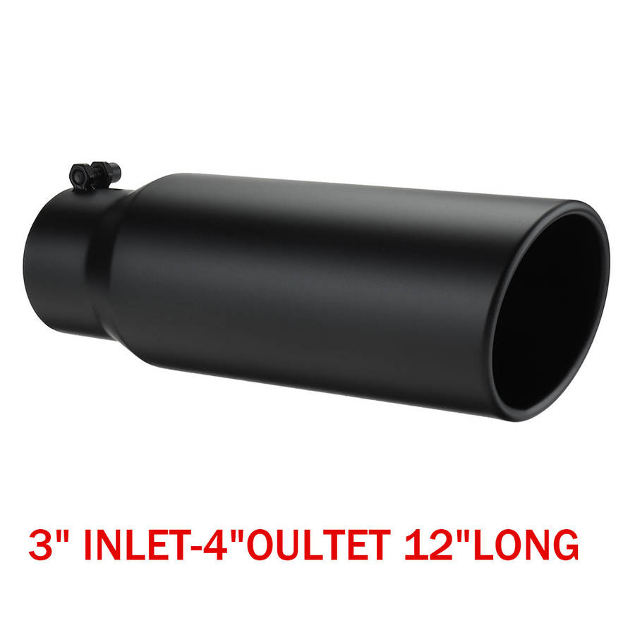 Silver - 3 Inch Inlet 4 Inch Outlet Exhaust Tip 12 Inch Length Tail Pipe Anti-Corrosive High Tempera