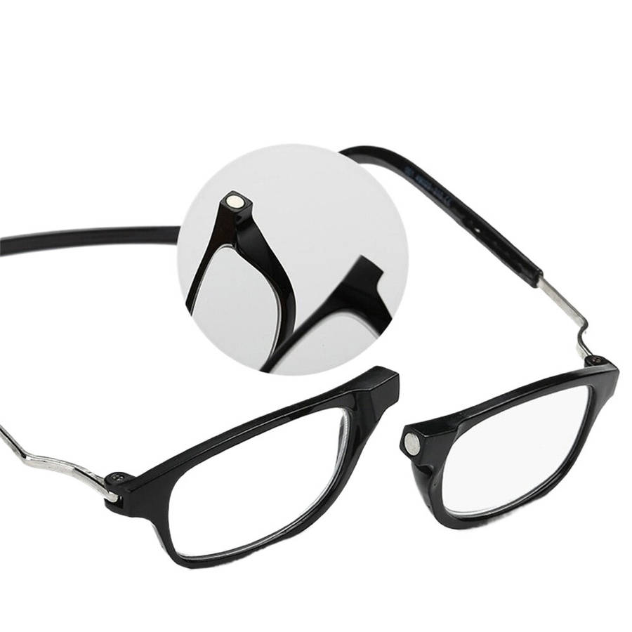 +150 - 2pcs Magnetic Neck Mounted Lightweight Reading Glasses Adjustable Temples Anti-Fall Anti-drop
