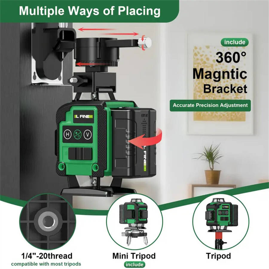 EU Plug - LFINE 4D 16 Lines Laser Level with Dual Rechargeable Batteries USB Powered Self-Leveling M