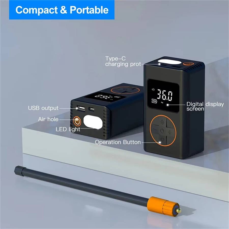 Black - XANES 150PSI Portable Mini Smart Electric Inflator Pump 2000*2 mAh Digital Display USB Charg