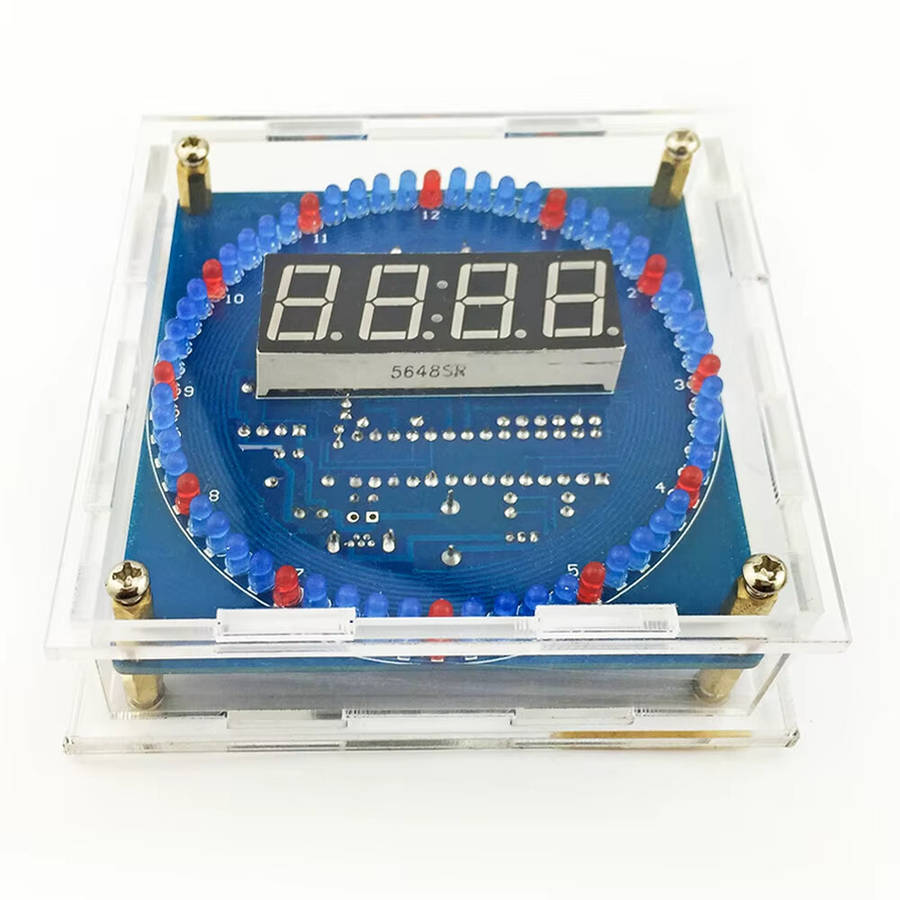 Blue - DIY Rotating LED Clock Kit 5V USB Digital Time Display Temperature Alarm Memory Function Auto