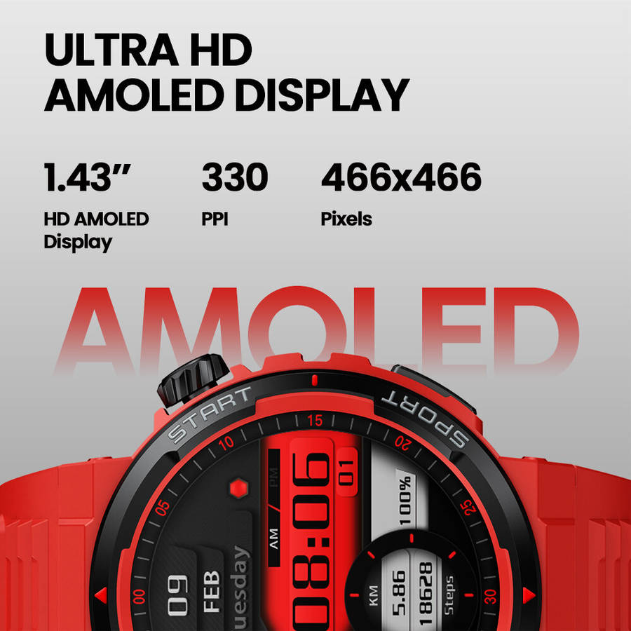 Red - [2024 World Premiere]Zeblaze Ares 3 Plus 1.43 inch AMOLED Stainless Steel Navigation Crown IP6