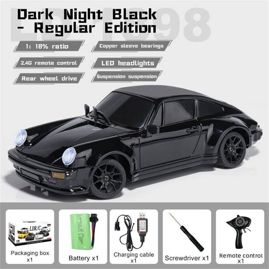Black - LDRC A98 RTR 1/18 2.4G RWD Drift RC Car LED Light On-Road Full Proportional Alloy Body Shell