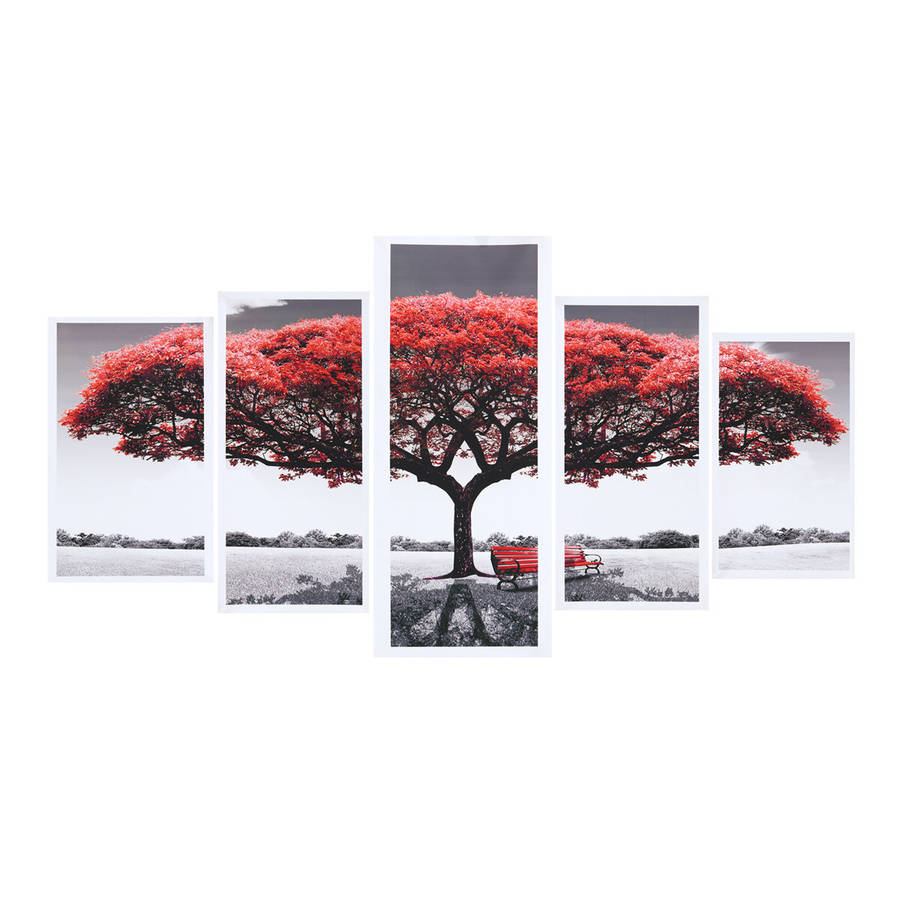 5Pcs Red Tree Canvas Paintings Wall Decorative Print Art Pictures Unframed Wall Hanging Home Office