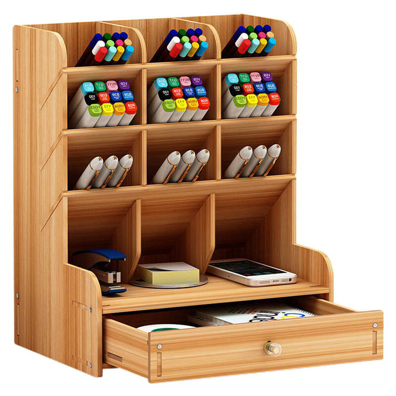 Wooden Desktop Pen Holder Storage Rack