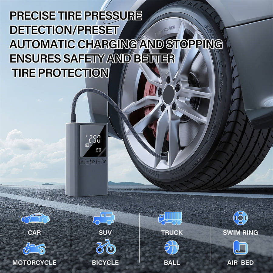 Black - Portable Wireless Multi-functional Inflatable Pump 100W Digital Display LED Lighting AI Auto