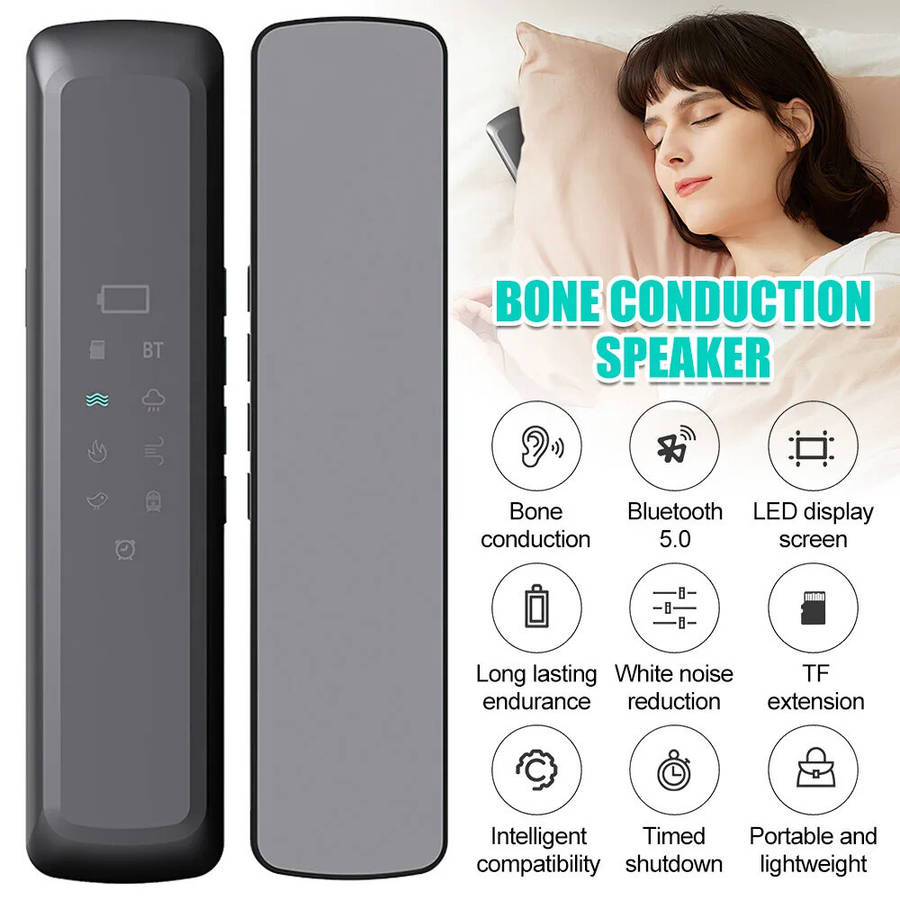 Black - Mini bluetooth Bone Conduction Speaker Wireless Under Pillow Soundbar 3D Surround Sound LED
