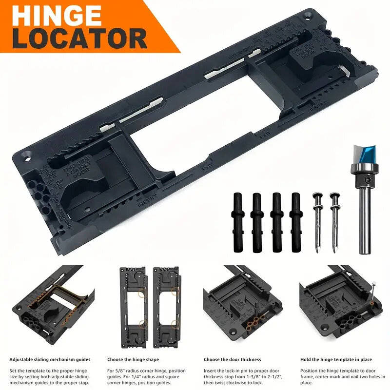 Black - Polished Plastic Hinge Router Template Kit Adjustable for 2-1/2 to 6 Inch Hinges Square and