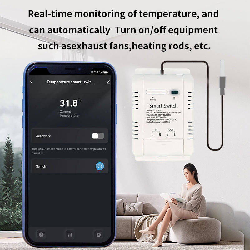 16A with 2M Temperature Cable - 16A Tuya Smart WiFi Temperature Switch Intelligent Energy Circuit Br
