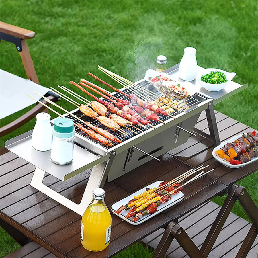 Silver - IPRee Stainless Steel Grill Outdoor Portable Charcoal Thickened Barbecue Household Small On