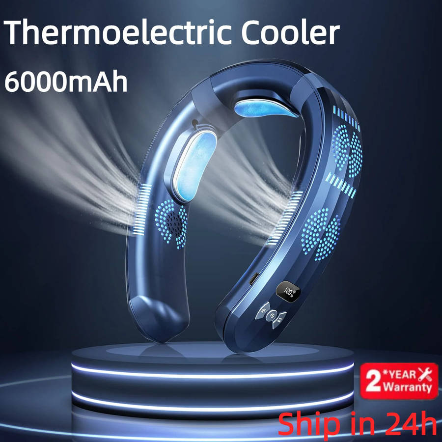 Black - Portable 3 Mode Wearable Air Conditioner with 360 Airflow Coverage 6000mAh Rechargeable USB