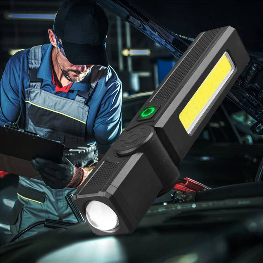 Black - Multi-Functional Portable Work Light Rotating L-shape LED Flashlight Magnetic USB Charging S