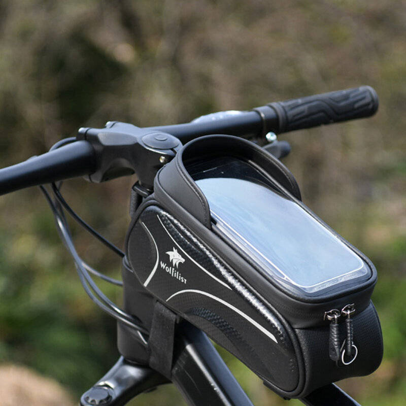 Black - Wolfilist Bike Bag 2L Large Capacity Waterproof With Sun-Visor Rain Cover Phone Holder - Per