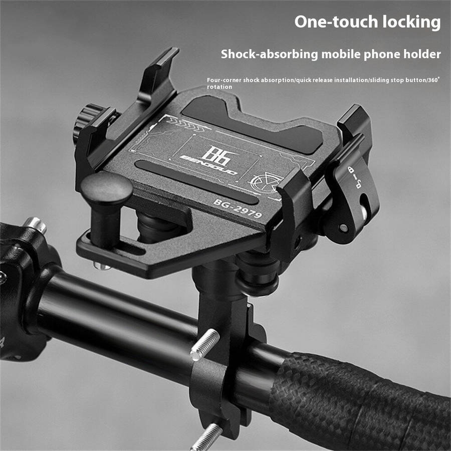 Black - BENGGUO Aluminum Alloy Bike Phone Mount Quick Release Shock-absorbing Anti-slip Universal Mo