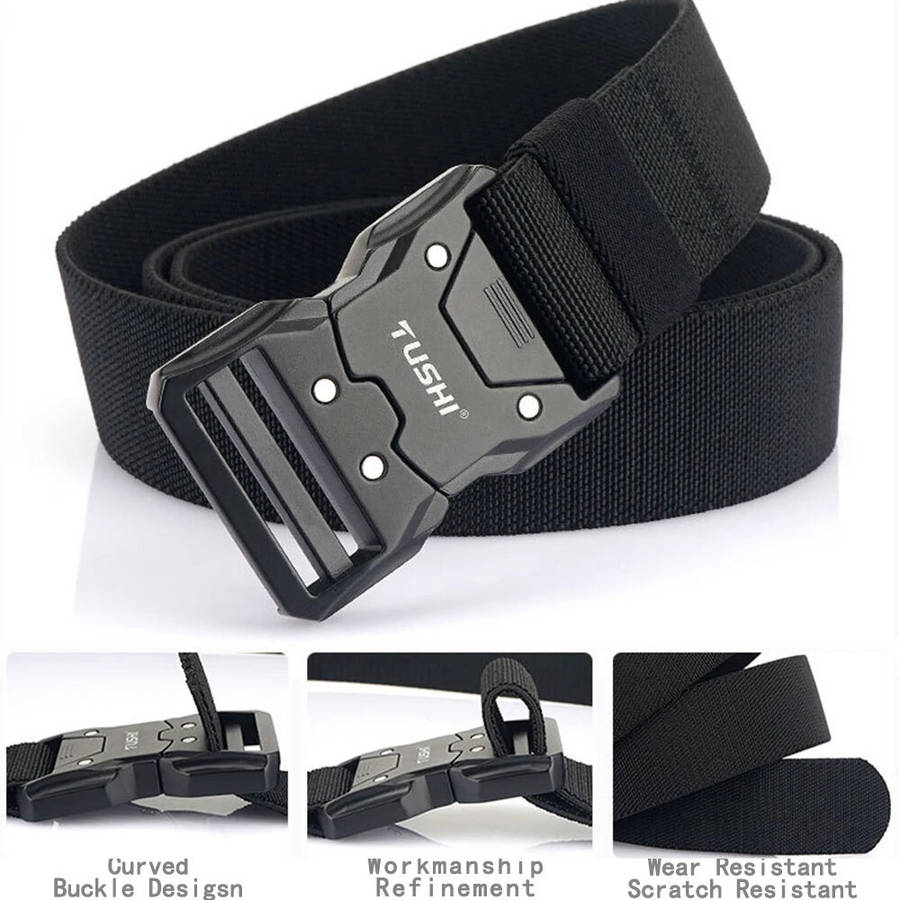 Grey - TUSHI 125cm Quick Release Tactical Belt Men Metal Buckle Nylon Elastic Girdle for Military Tr