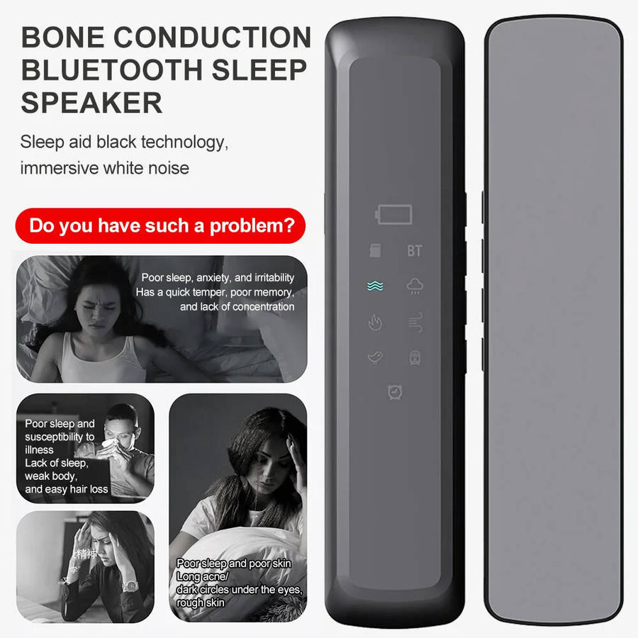 Black - Mini bluetooth Bone Conduction Speaker Wireless Under Pillow Soundbar 3D Surround Sound LED