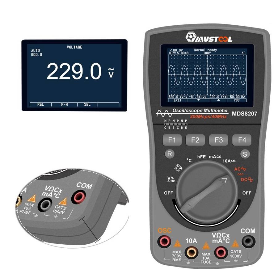 MUSTOOL MDS8207 Intelligent 2 in 1 Digital 40MHz 200Msps/S Oscilloscope 6000 Counts True RMS Multime