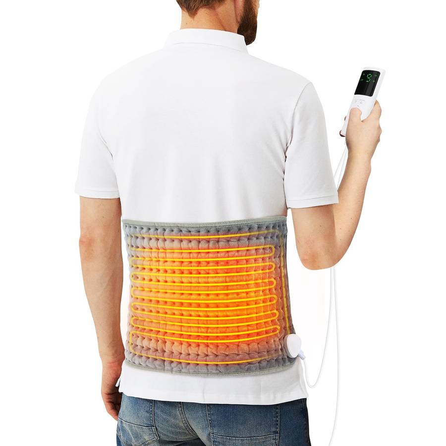 Grey - TENGOO Electric Heating Pad for Waist Back Neck Shoulders, Heated Cushion Waist Belt with 4 T