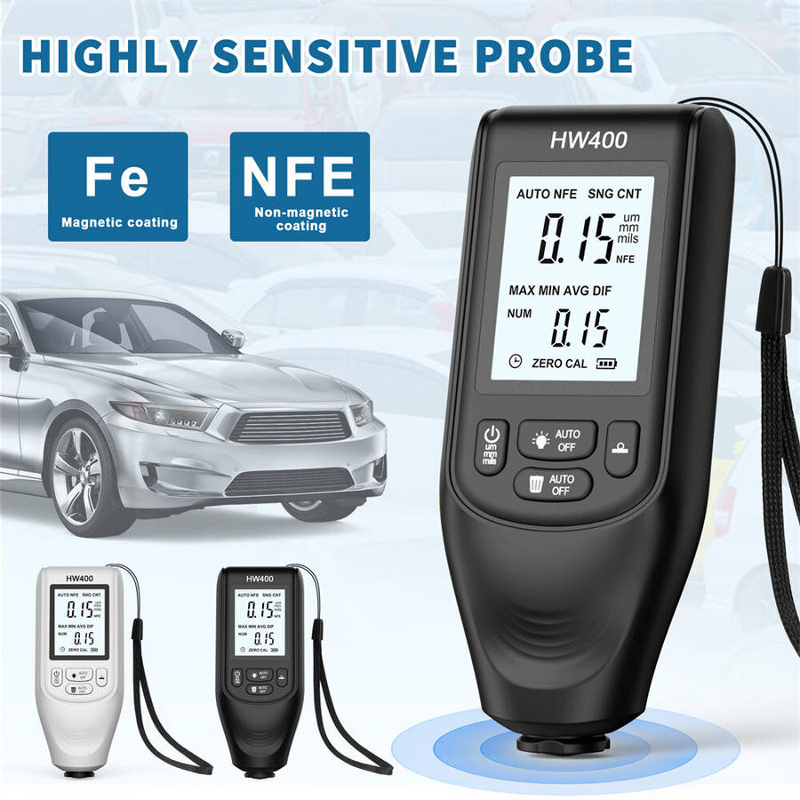 Black - HW400 High Precision Car Paint Thickness Gauge Tester Highly Sensitive Probe Coating Thickne