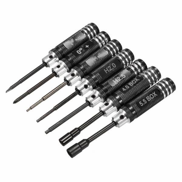 7pcs 1.5/2/2.5/3/4/5.5mm Hexagonal Screwdriver Tool Set For RC Model - Black