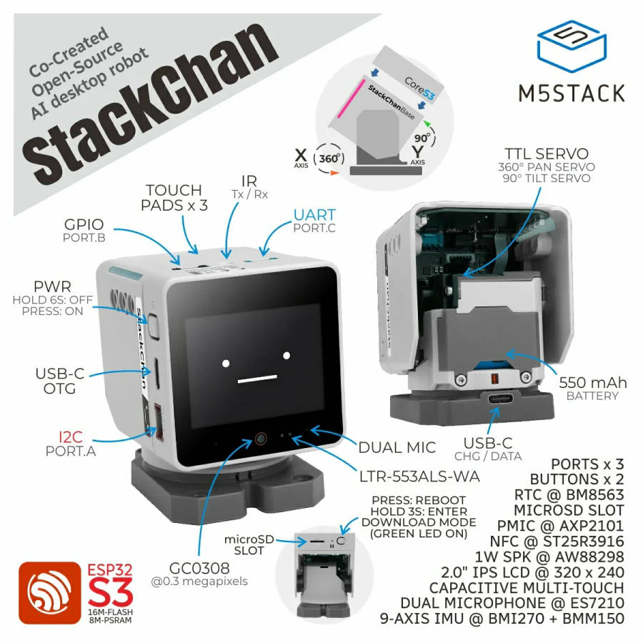 K151 - M5Stack StackChan AI Desktop Robot ESP32S3 IoT Development Module Kawaii Co-Created Open-Sour