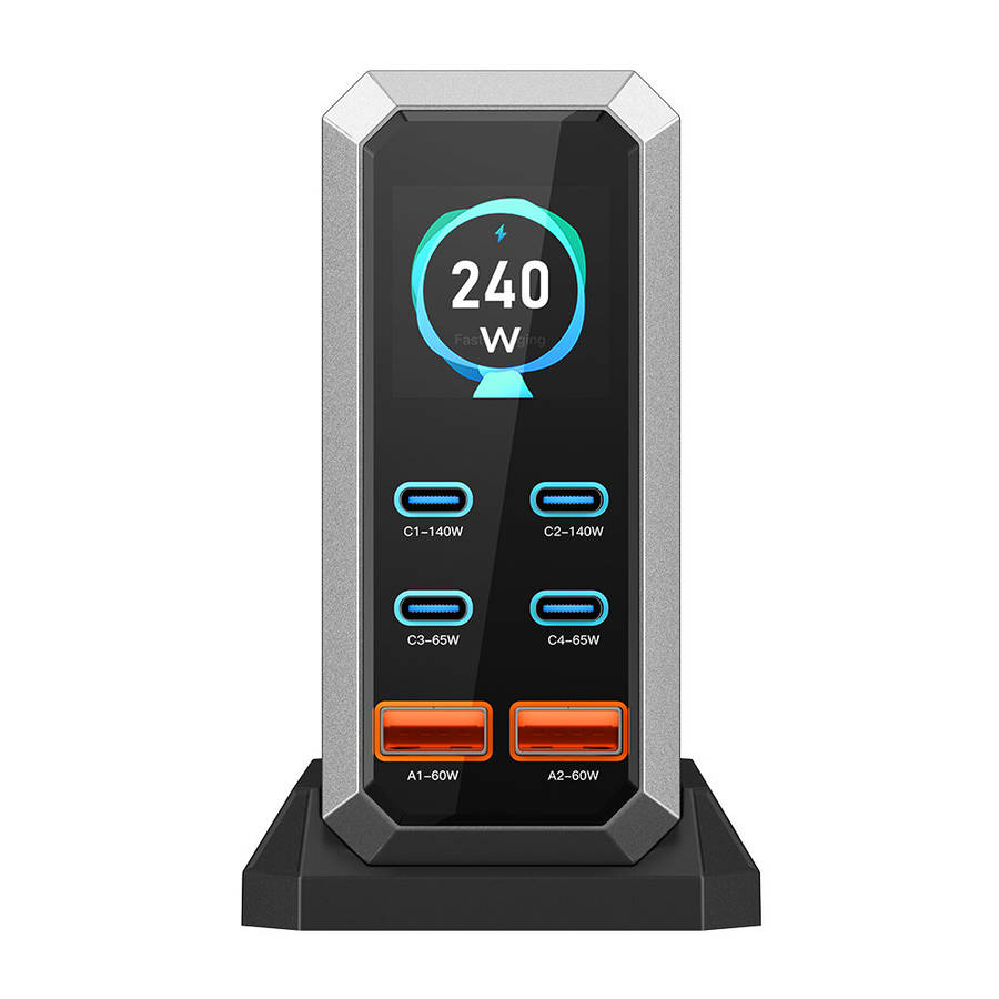 Black - [GaN Tech] Blitzwolf BW-S31 240W 6-Port USB PD Charger 4USB-C+2USB-A QC PD Digital Display F