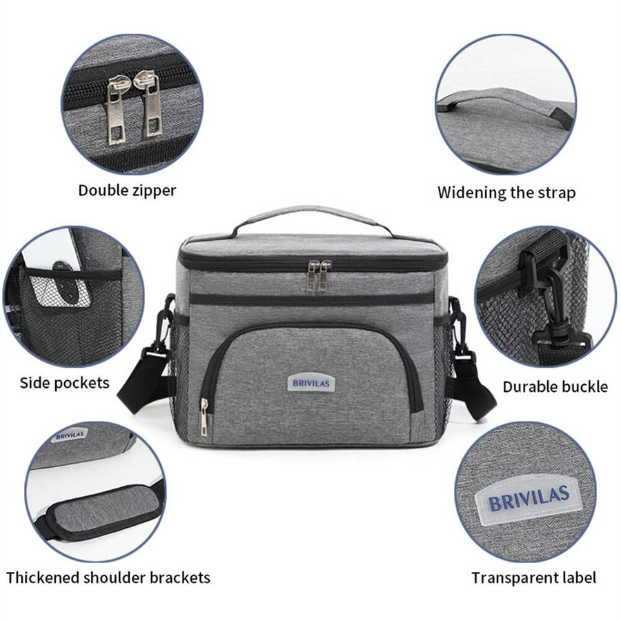 Grey - IPRee Portable Thermal Oxford Cloth Picnic Cooler with Shoulder Strap, Waterproof, Heat and C