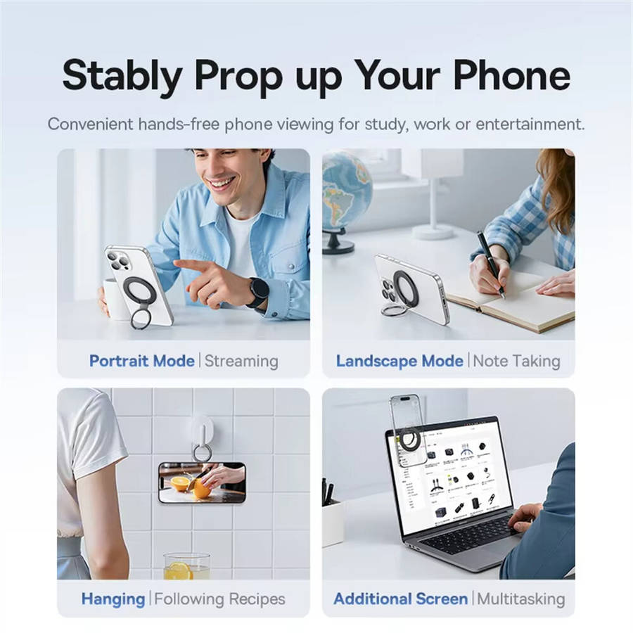 Black - Baseus MagPro 3 Ultra Slim Magnetic Ring Phone Stand Holder for iPhone 16 15 Pro Max 360 Rot
