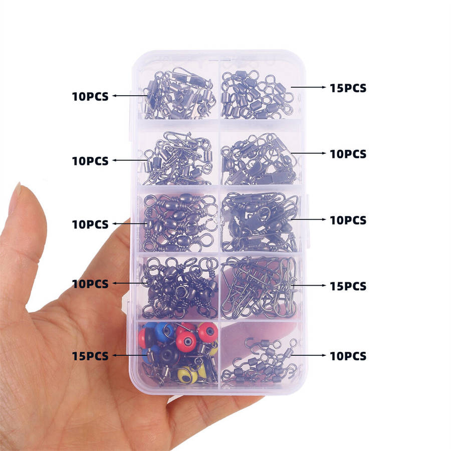 White - Anmuka 115pcs Fishing Connector Swivel Box Pack Pins Center Pass Swivels Sea Bean Bass Trout