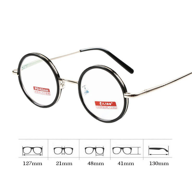 +250 - Retro Round Metal Frame Reading Glasses Minimalist Anti-blue Light Presbyopia Eyeglasses