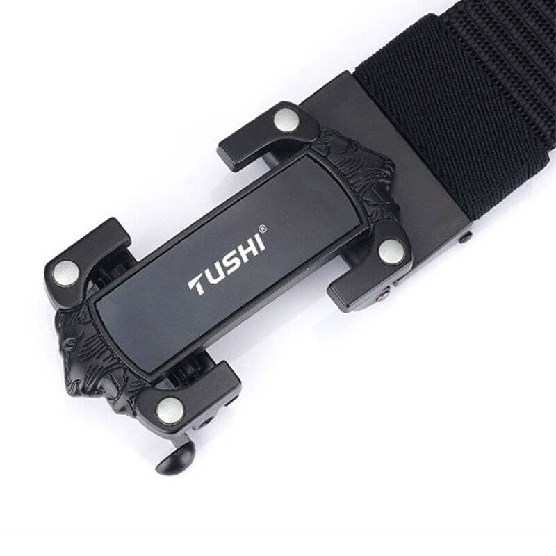 Black - TUSHI Strong Metal Automatic Buckle Black Belt Wear-resistant Tough 125cm Nylon Belts For Me