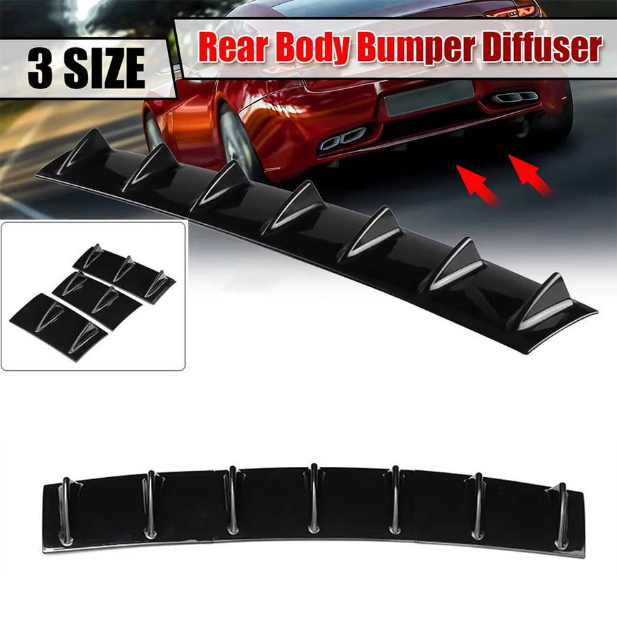 Gloss Black - 3pcs Set Spoiler General Shark Fin Kit Three-Section Universal Car Rear Bumper Lip 7-F