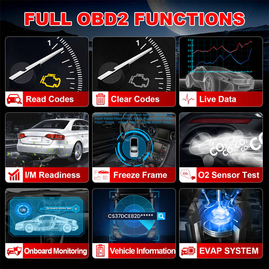 Black - Launch CR300 Full OBD2 Scanner CAN Auto Code Reader Diagnostic Tools I/M Engine Battery Test