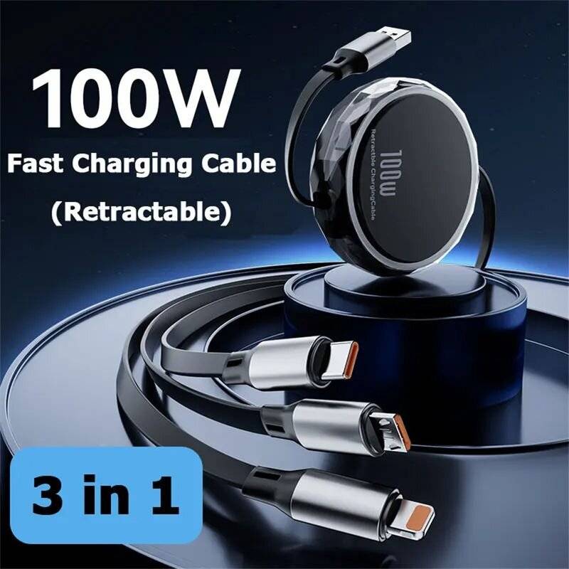 Black - Brand High-Speed Charging Cable 100W for USB C Android Type C Supports Car Use and Data Sync