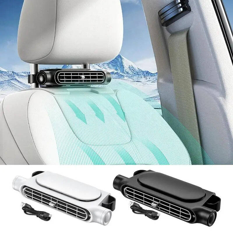 White - Backseat Cooling Fan Electric Auto Backseat Car Fan Three Adjustable Wind Speeds Cooling Too