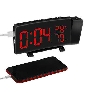 Projection Clock Three-Color FM Radio Alarm Clock LED Temperature Humidity Desk Table Clocks Home De