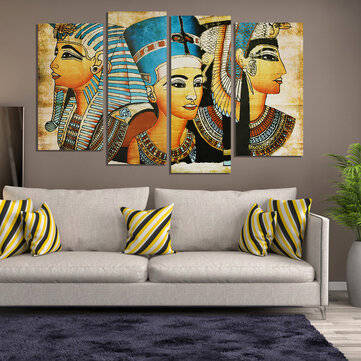 4Pcs Canvas Print Paintings Egyptian Pharaoh Oil Painting Wall Decorative Printing Art Picture Frame