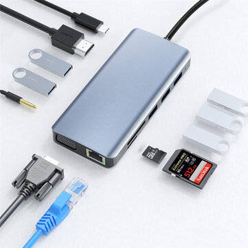 12-in-1 Type-C Docking Station USB3.0 Hub HDMI-compatible 4K Converter RJ45 100M Ethernet 100W PD Fa