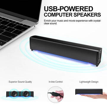 3D Surround Soundbar Channel 2.0 Speaker Wired Computer Speakers Stereo Subwoofer Soundbar for Lapto