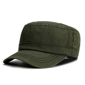 Men Breathable Cotton Flat Top Hat Summer Casual Solid Military Sunscreen Vis... (COLOR.: ARMYGREEN)