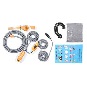 Portable 12V Car Water Shower Pump Set For Travel Trip Camp RV Caravan Boat Kit (COLOR.: YELLOW)