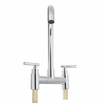Modern Dual Lever Chrome Kitchen Sink Faucet Hot Cold Mixer Taps Deck Mounted Tap 2 Hole