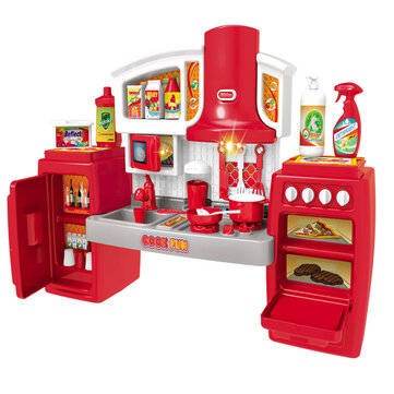 Simulation Role Play Kitchen Rich Cooking Tableware Detachable Cabinet Toy with Sou... (COLOR.: RED)
