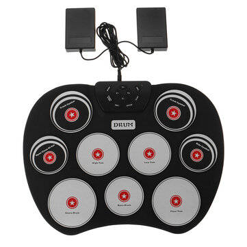 Portable Electronics Drum Set Roll Up Drum Kit 9 Silicone Pads USB Powered with Foot Pedals Drumstic