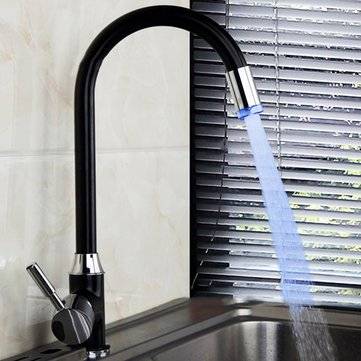 Black Plating Kitchen Sink Hot Cold Faucet Single Handle LED 3 Colors Changing Basin Mixer Tap
