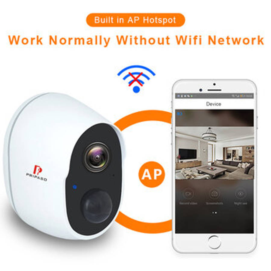 Pripaso 1080P Wireless Battery Powered IP CCTV Camera Outdoor  Indoor Home Waterproof Security Recha