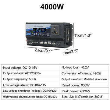 3000/4000/6000W Car Power Inverter DC 12V/24V To AC 220V 4USB Outle... (VOLTAGE: 24V | POWER: 4000W)