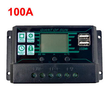 12v/24v 10a-100a Lcd Solar Controller Dual Usb Dc Port Current Solar Charge Cotro... (current: 100a)